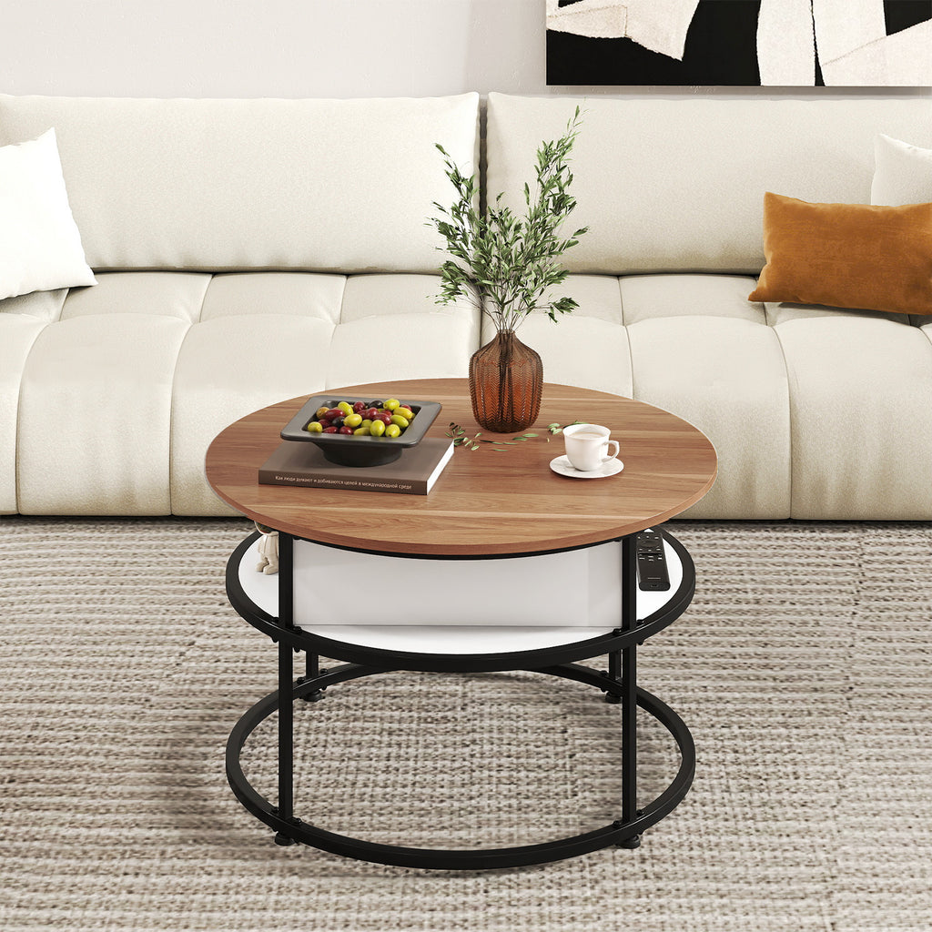31.5 Inch Round Lift Top Coffee Table with Hidden Compartment - Teak