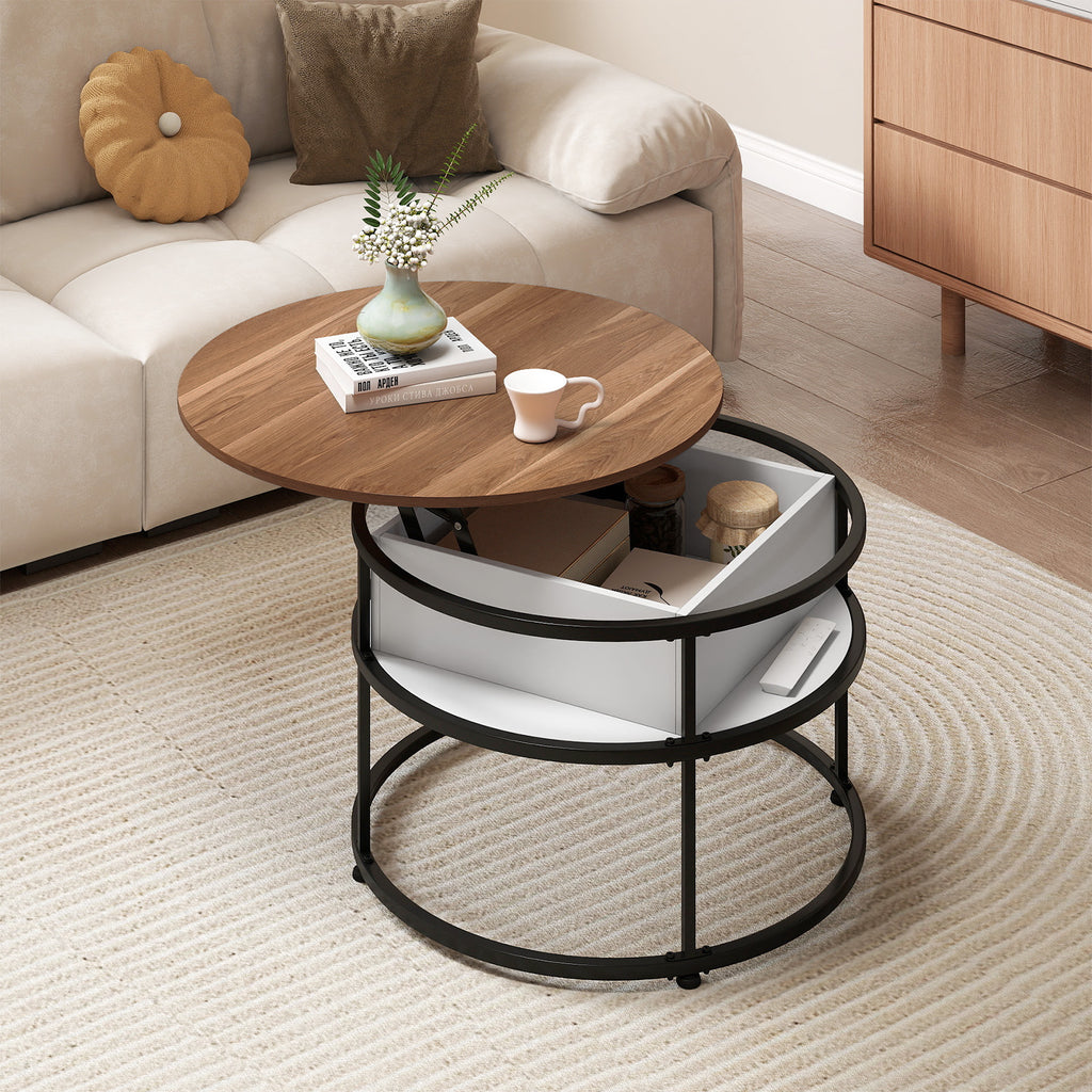 31.5 Inch Round Lift Top Coffee Table with Hidden Compartment - Teak