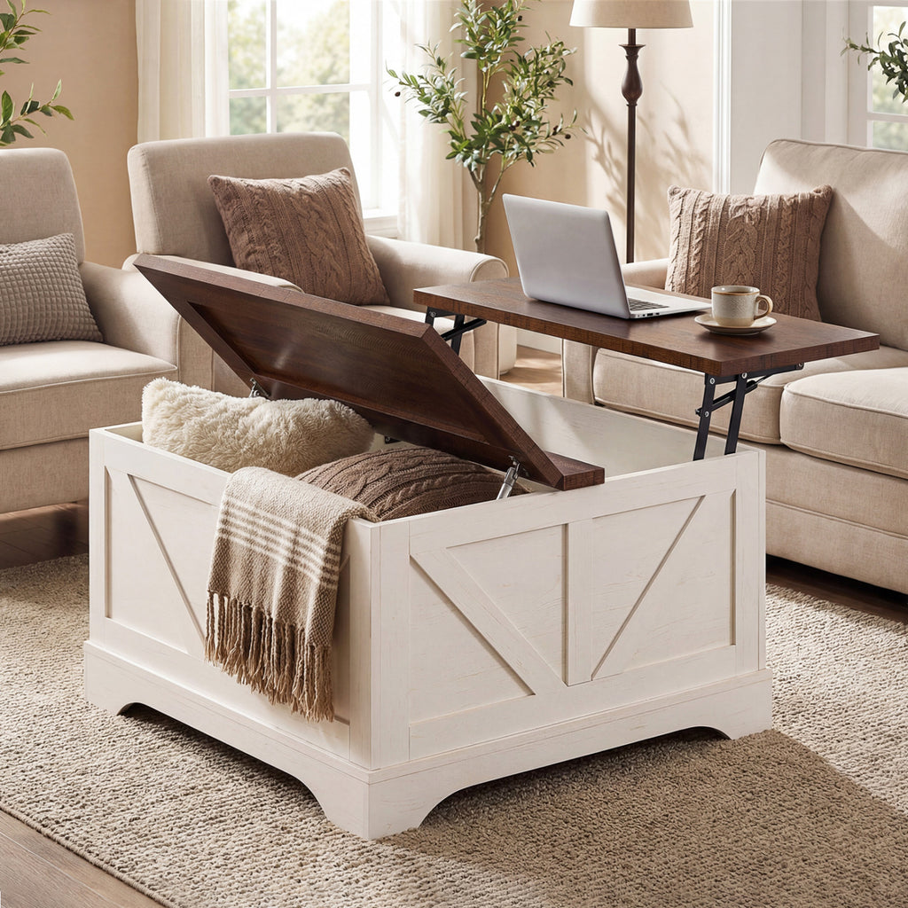 31.5" Square Lift-Top Coffee Table with Hidden Storage - Rustic Brown