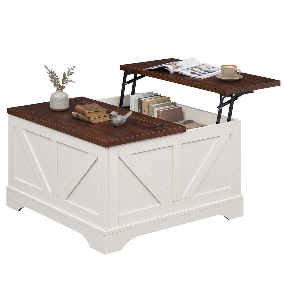 31.5" Square Lift-Top Coffee Table with Hidden Storage - Rustic Brown