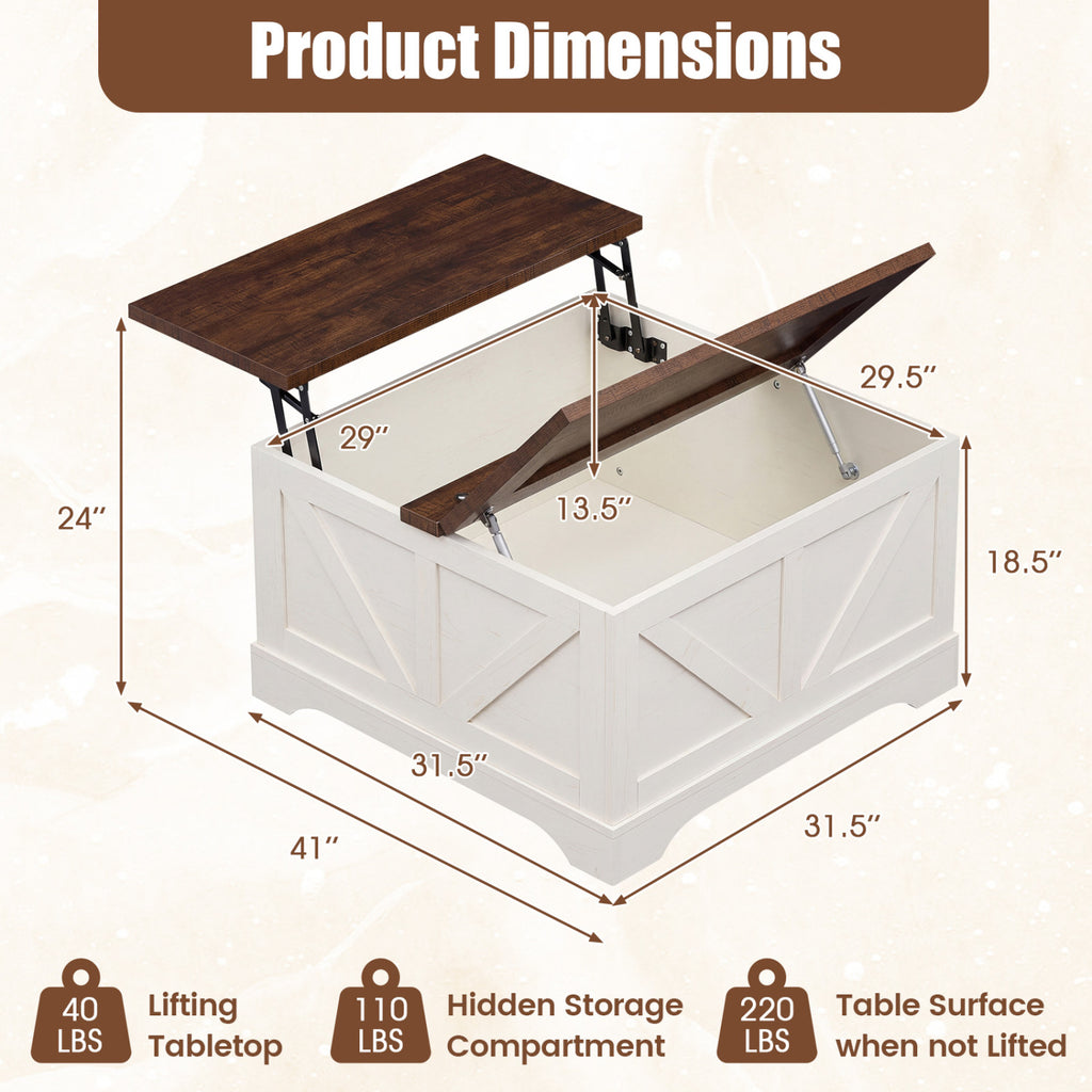 31.5" Square Lift-Top Coffee Table with Hidden Storage - Rustic Brown
