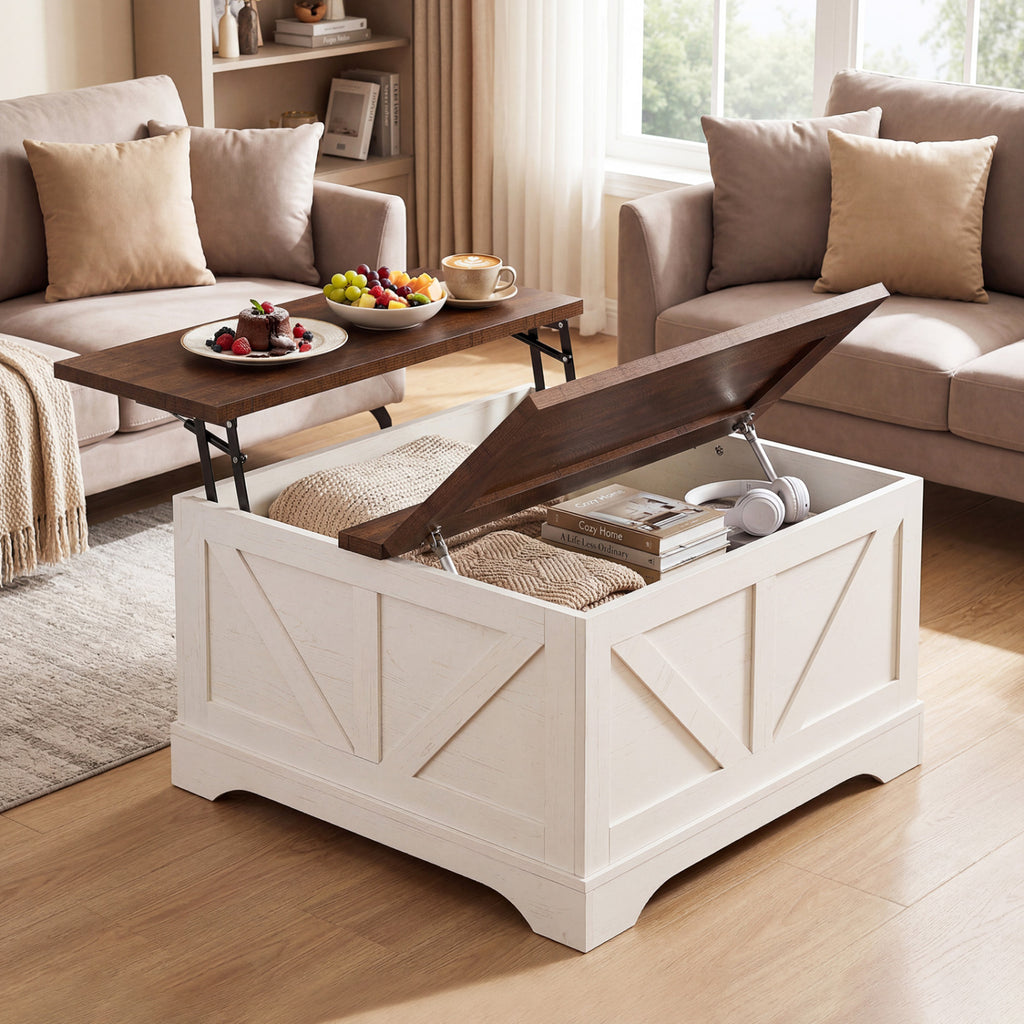 31.5" Square Lift-Top Coffee Table with Hidden Storage - Rustic Brown