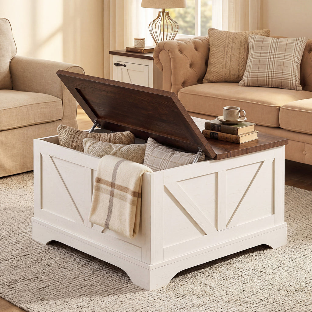 31.5" Square Lift-Top Coffee Table with Hidden Storage - Rustic Brown