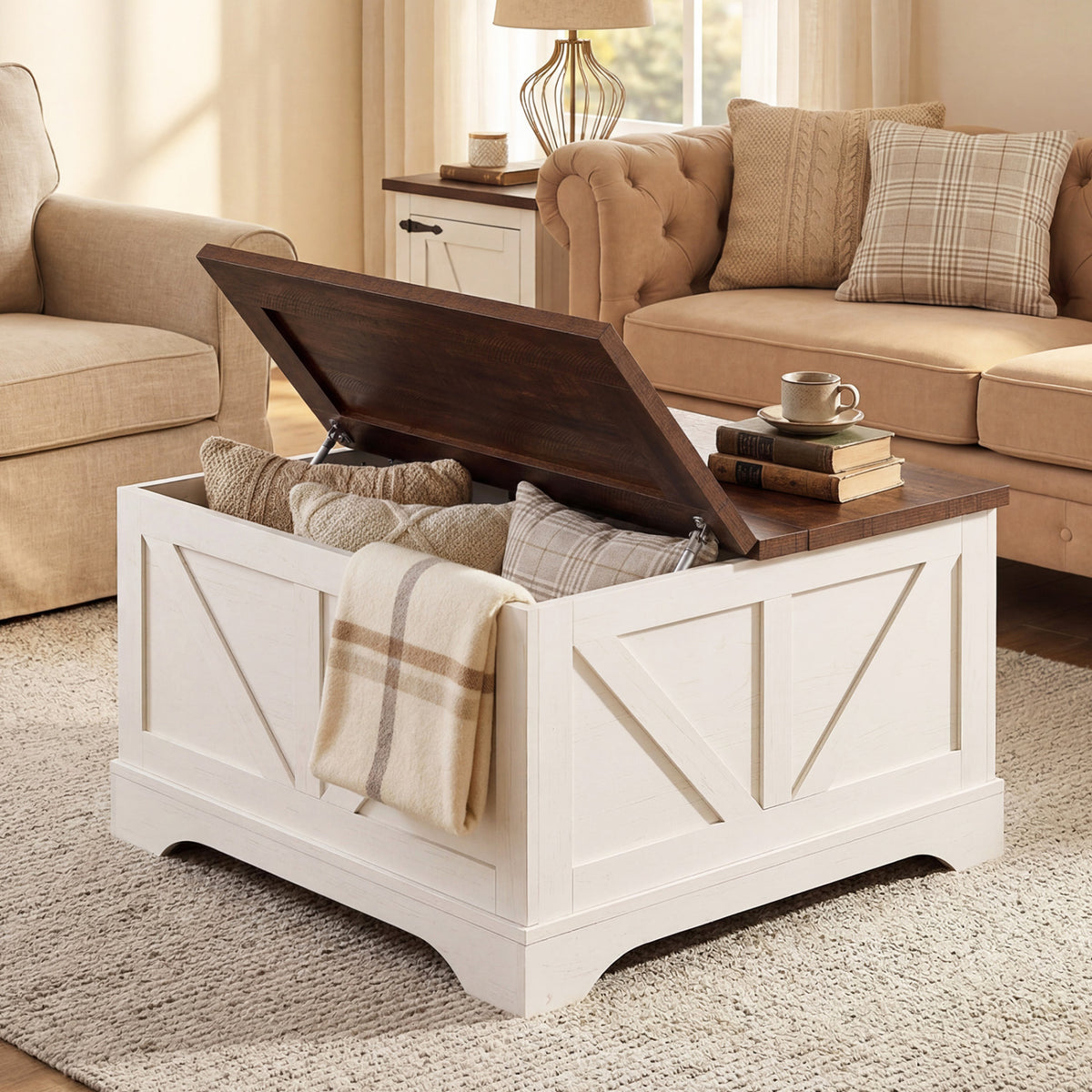 31.5" Square Lift-Top Coffee Table with Hidden Storage - Rustic Brown