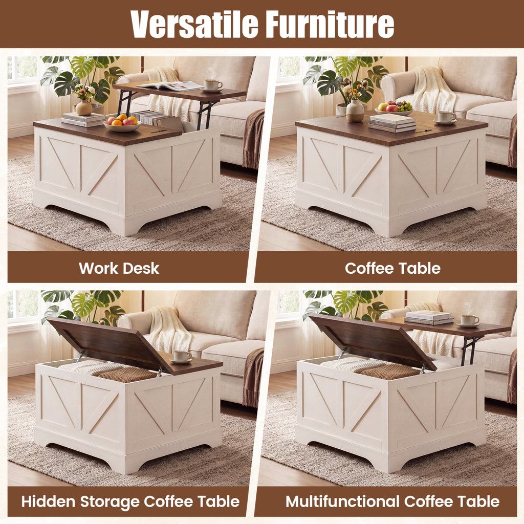 31.5" Square Lift-Top Coffee Table with Hidden Storage - Rustic Brown