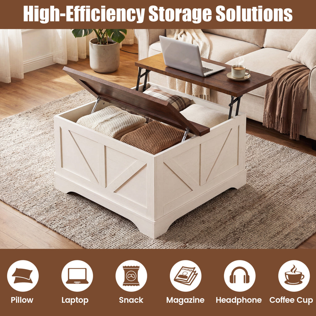 31.5" Square Lift-Top Coffee Table with Hidden Storage - Rustic Brown