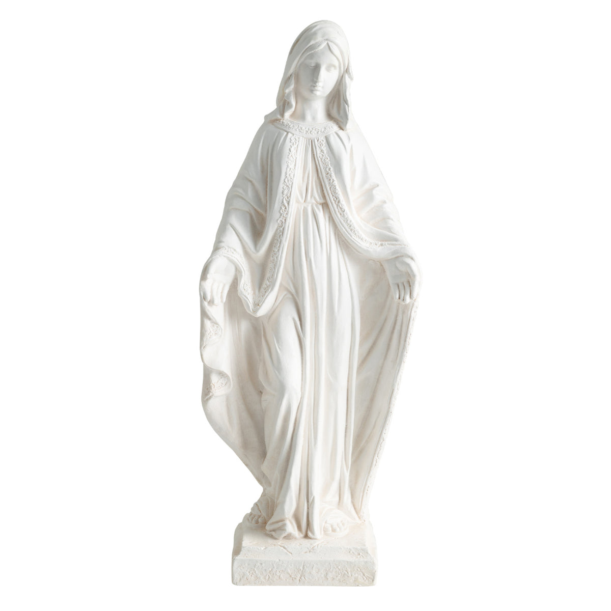 Virgin Mary Statue 29.5 Inch Tall Outdoor Religious Sculpture with Aged Finish - Standing on Serpent, White