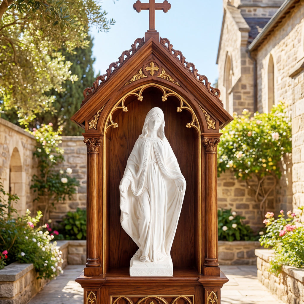 Virgin Mary Garden Statue - 31.5 Inch Aged Finish Blessing Sculpture for Yard Patio - White Variation