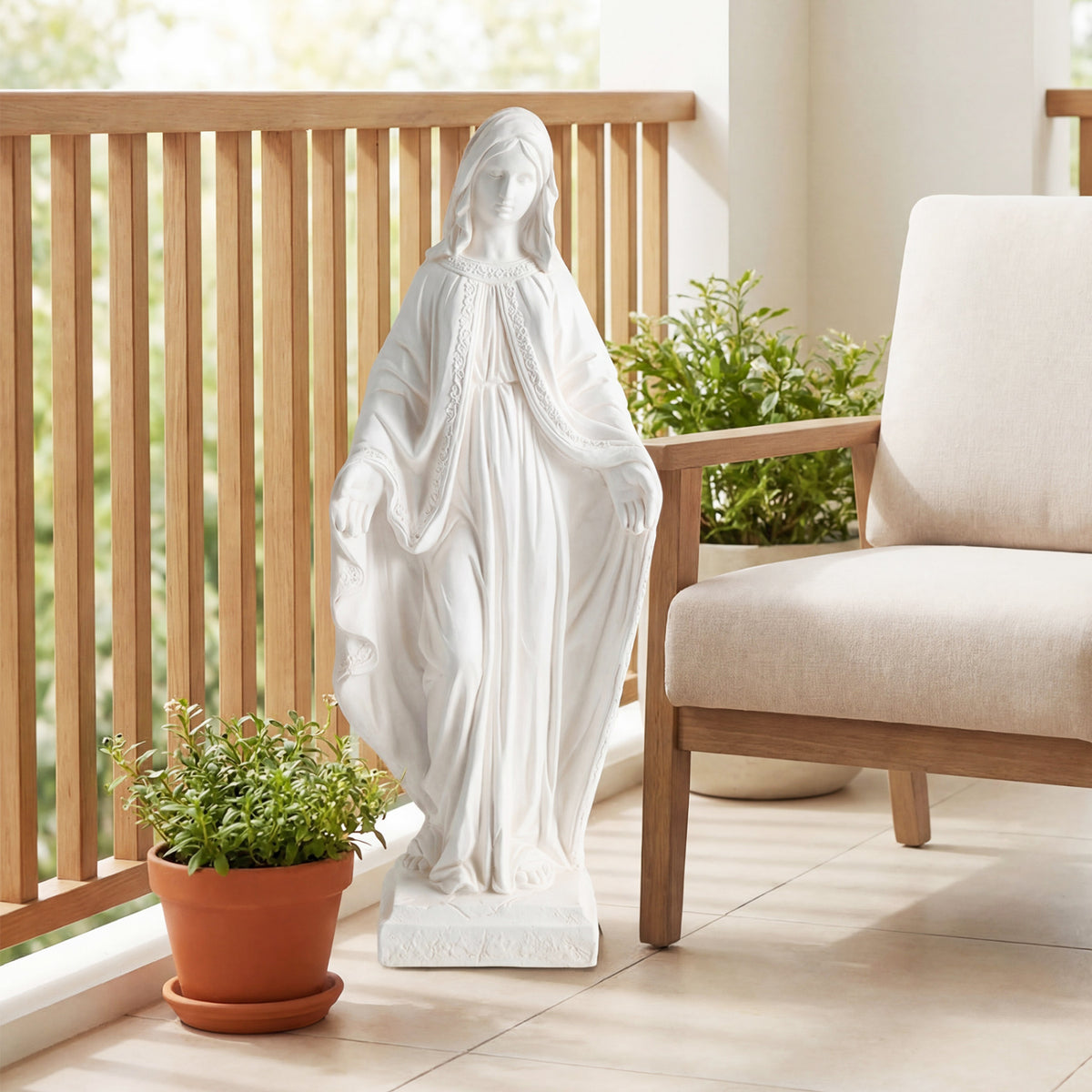 Virgin Mary Garden Statue - 31.5 Inch Aged Finish Blessing Sculpture for Yard Patio - White Variation
