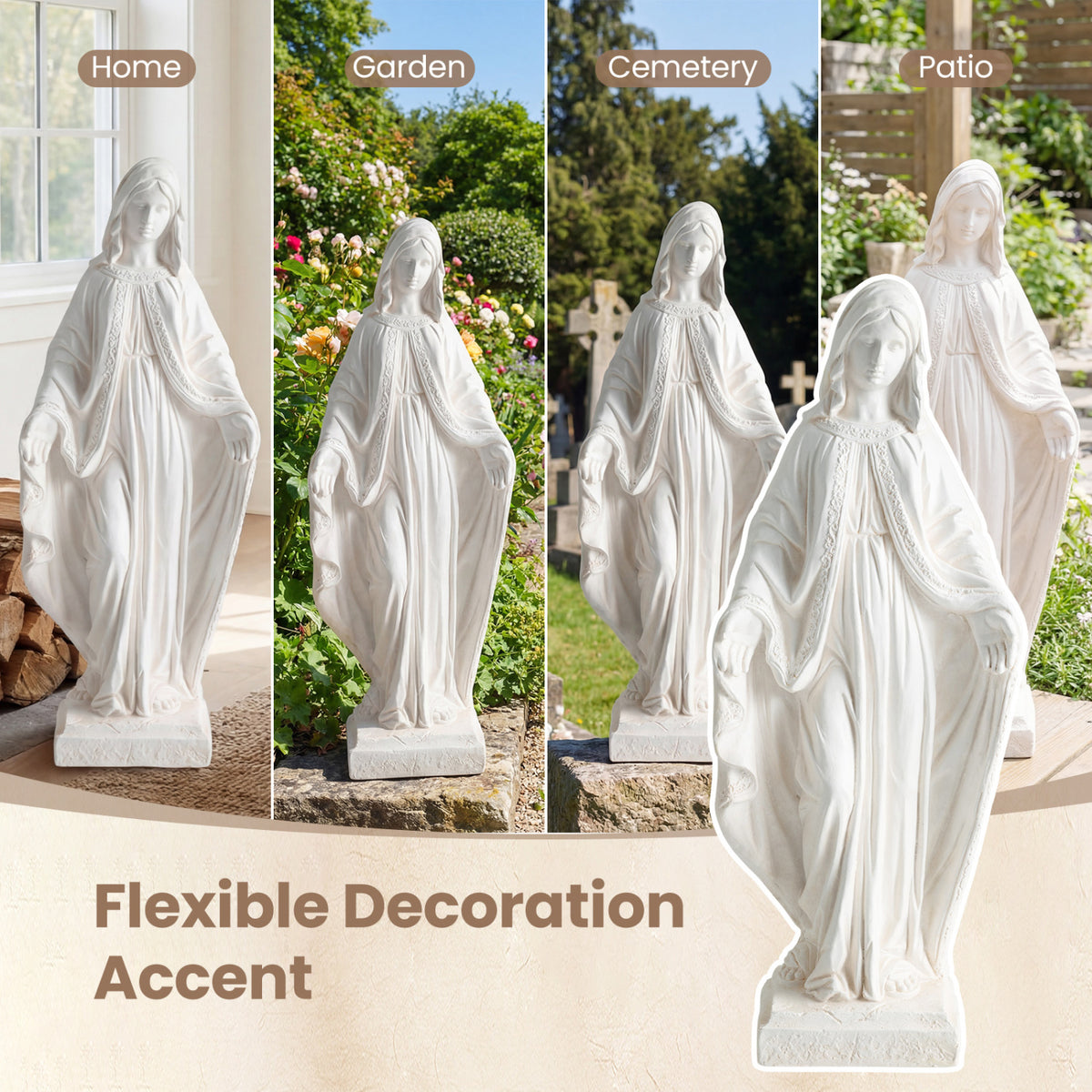 Virgin Mary Garden Statue - 31.5 Inch Aged Finish Blessing Sculpture for Yard Patio - White Variation