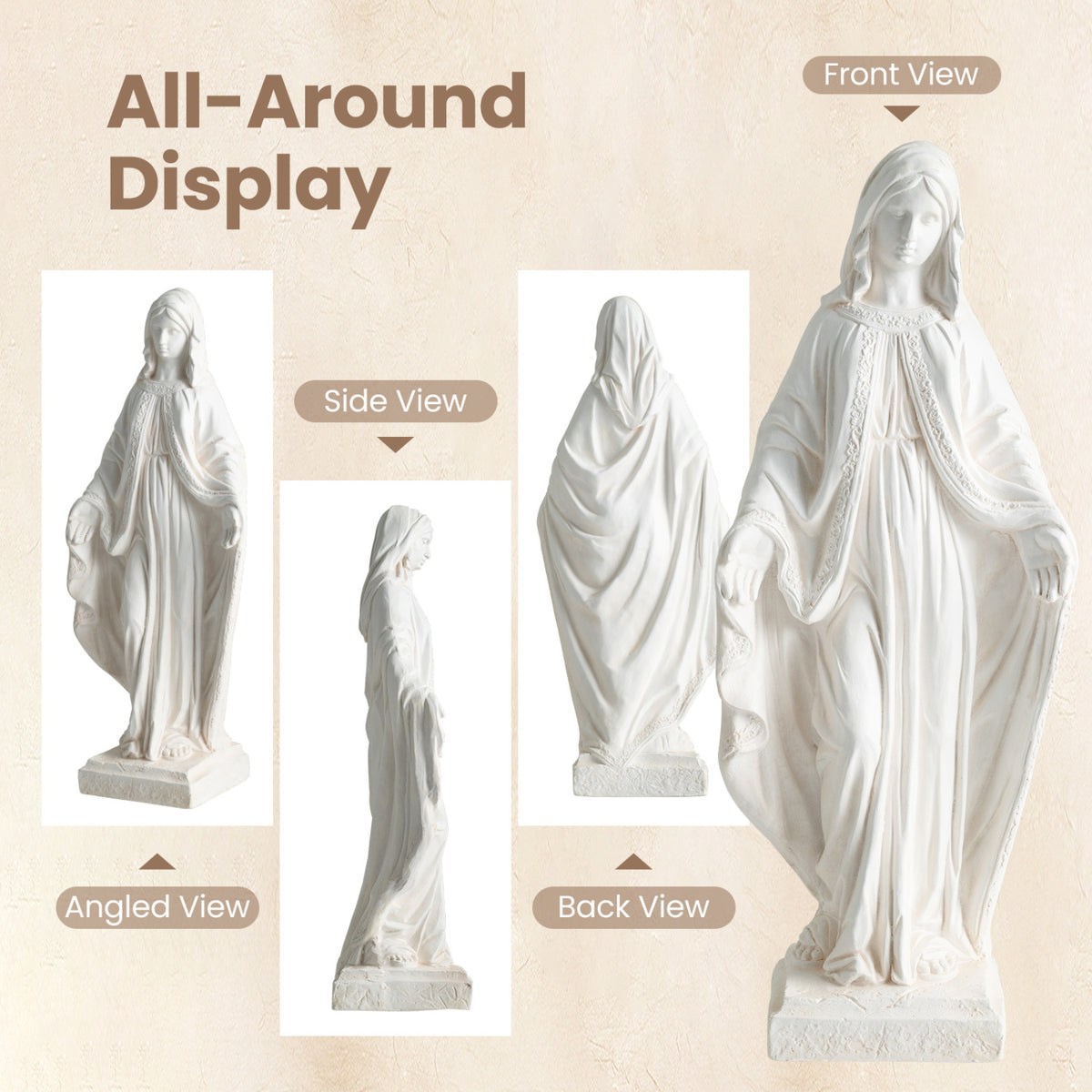 Virgin Mary Garden Statue - 31.5 Inch Aged Finish Blessing Sculpture for Yard Patio - White Variation