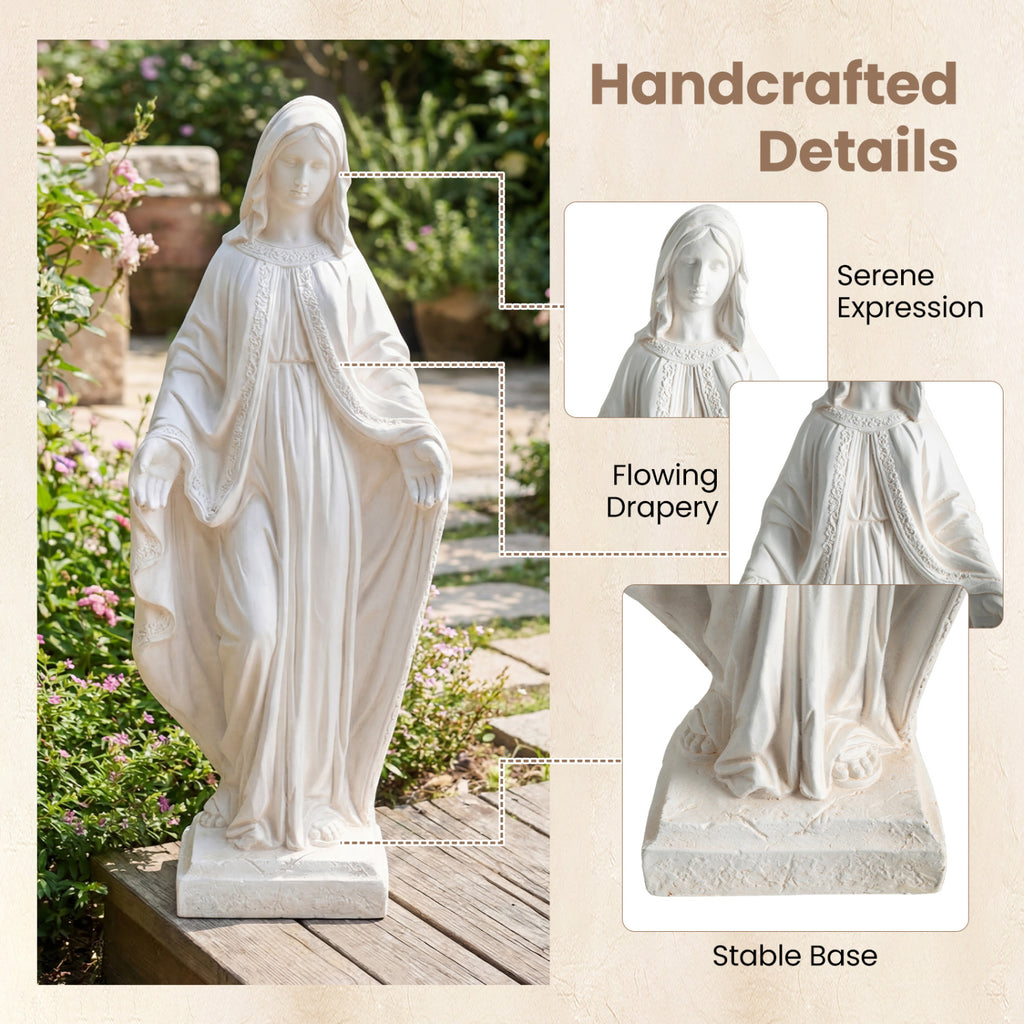 Virgin Mary Garden Statue - 31.5 Inch Aged Finish Blessing Sculpture for Yard Patio - White Variation