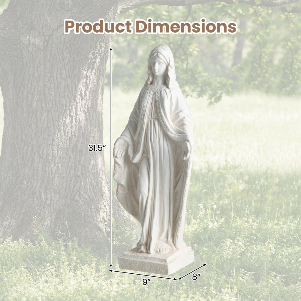 Virgin Mary Garden Statue - 31.5 Inch Aged Finish Blessing Sculpture for Yard Patio - White Variation