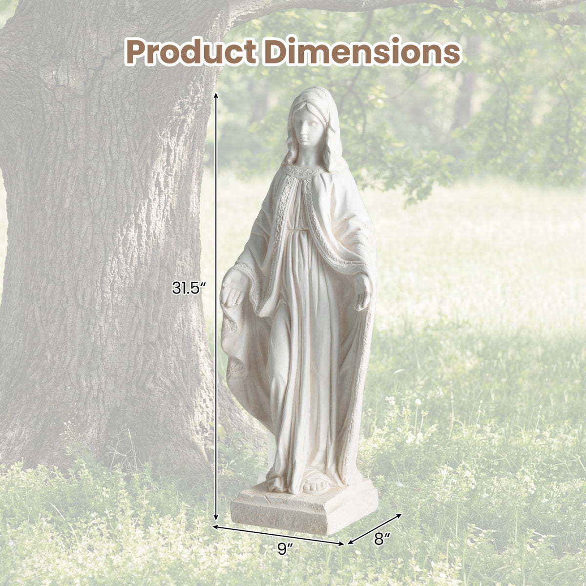 Virgin Mary Garden Statue - 31.5 Inch Aged Finish Blessing Sculpture for Yard Patio - White Variation