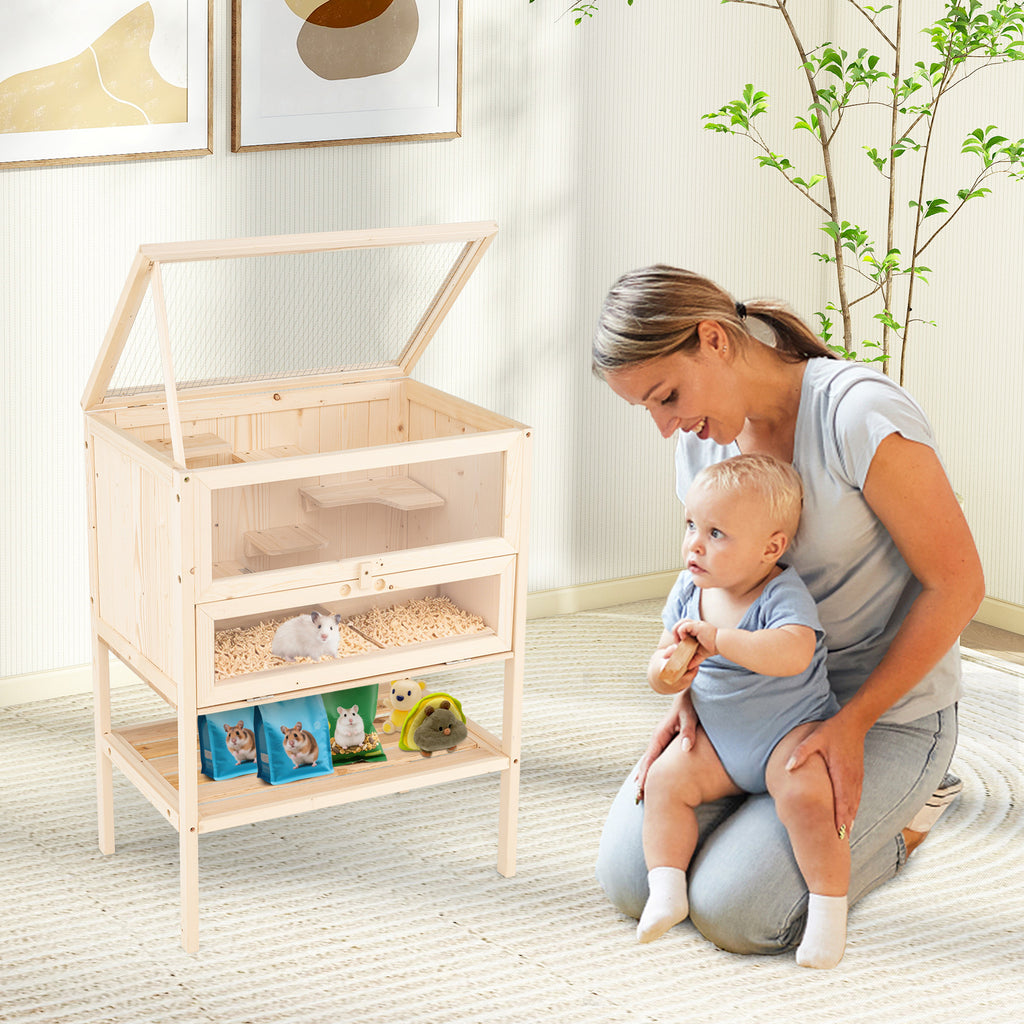 Wooden Hamster Cage with Raise Table Legs 31.5 Inches Freestanding Habitat Playpen