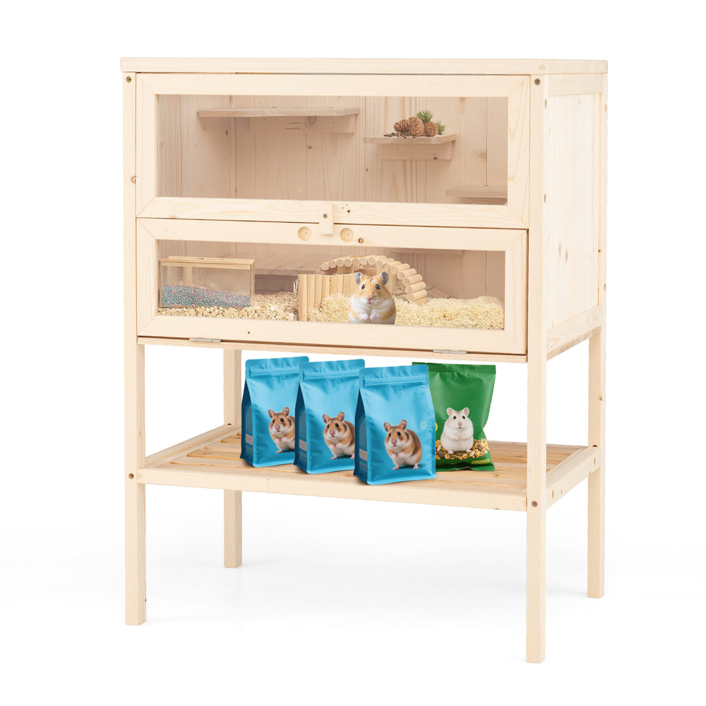 Wooden Hamster Cage with Raise Table Legs 31.5 Inches Freestanding Habitat Playpen