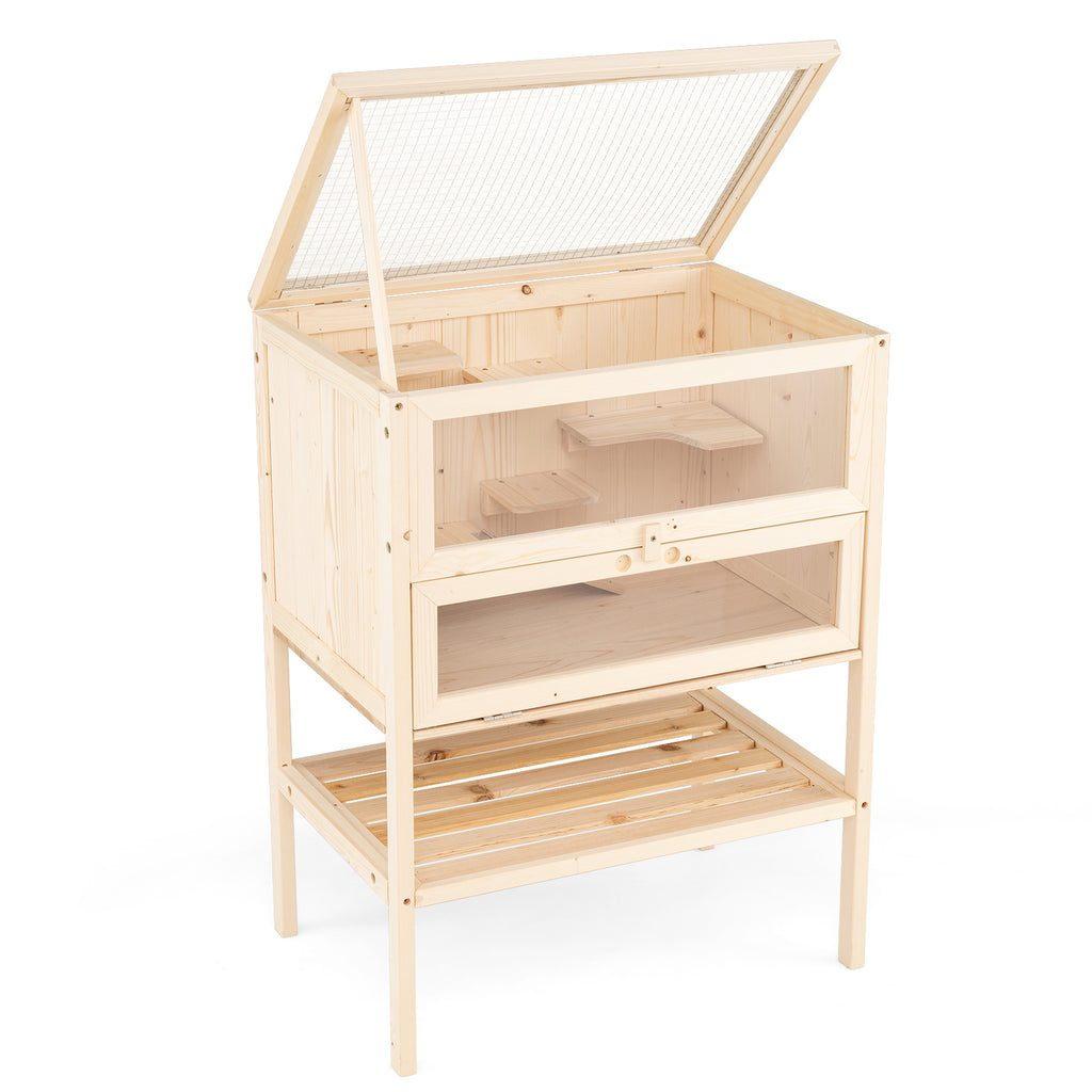 Wooden Hamster Cage with Raise Table Legs 31.5 Inches Freestanding Habitat Playpen