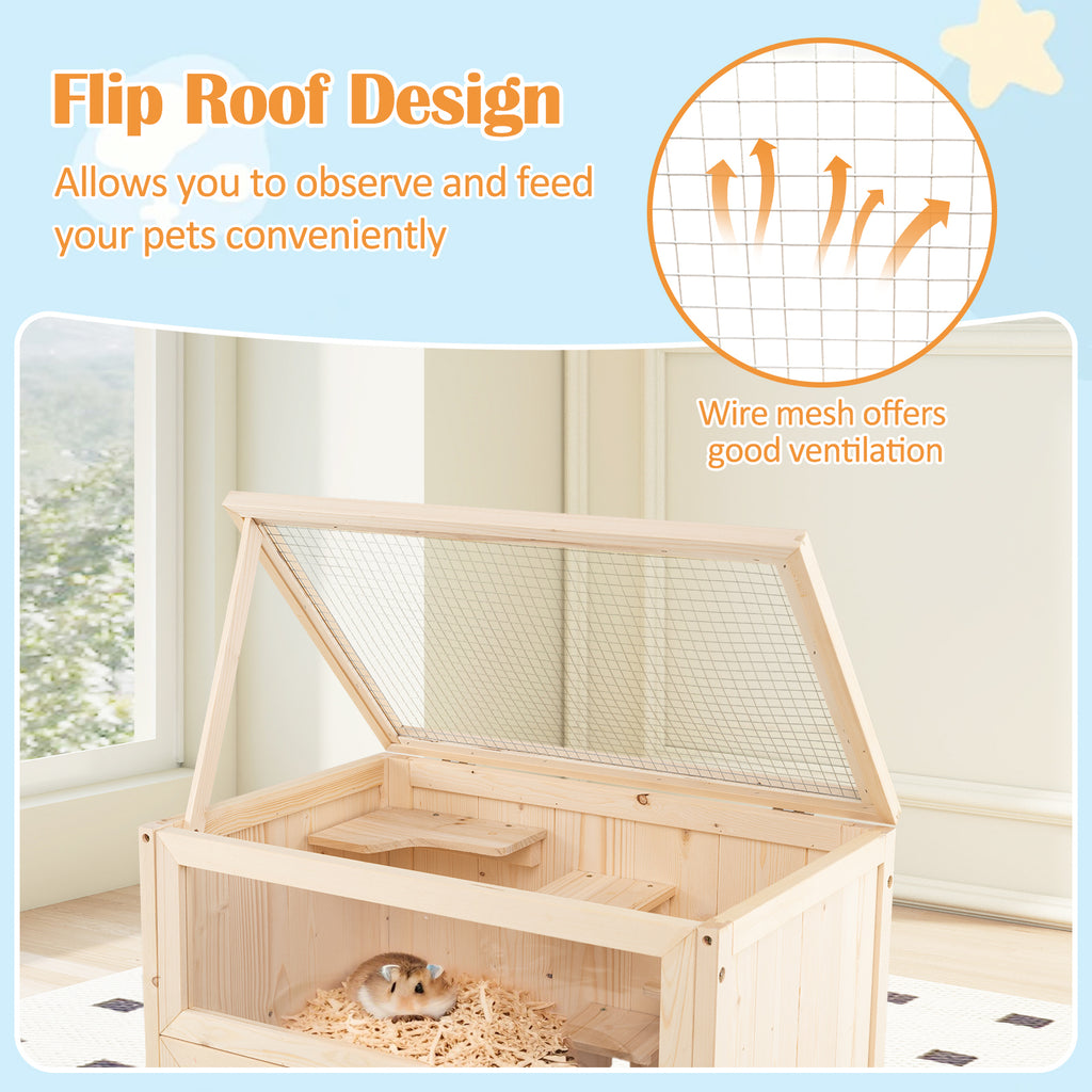 Wooden Hamster Cage with Raise Table Legs 31.5 Inches Freestanding Habitat Playpen