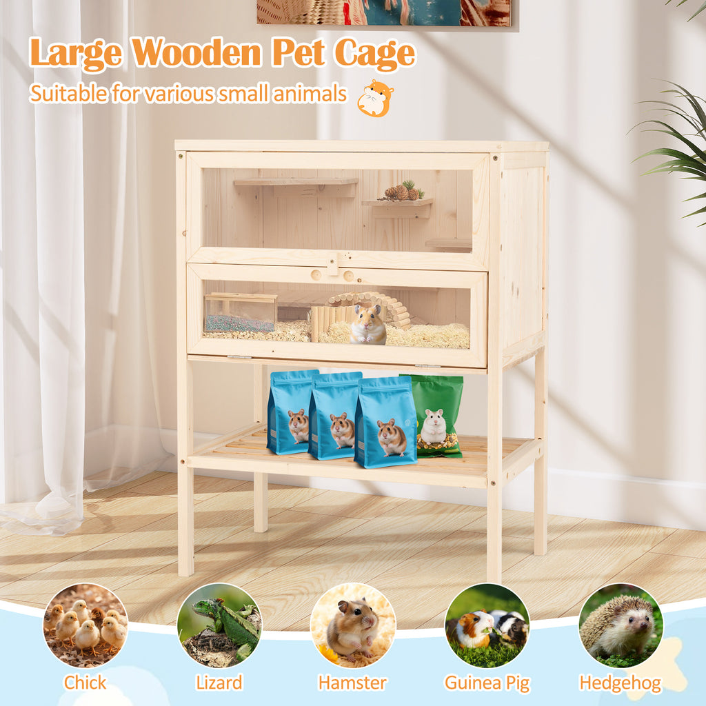 Wooden Hamster Cage with Raise Table Legs 31.5 Inches Freestanding Habitat Playpen