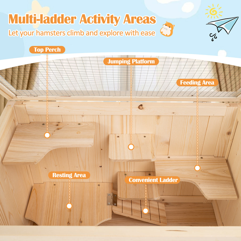 Wooden Hamster Cage with Raise Table Legs 31.5 Inches Freestanding Habitat Playpen