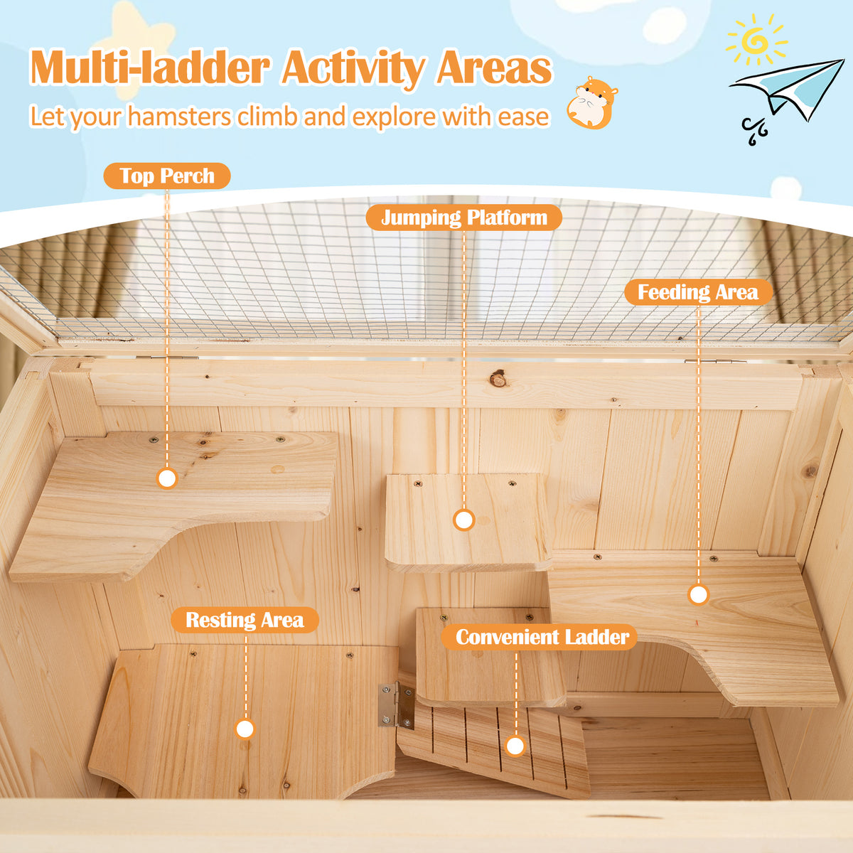 Wooden Hamster Cage with Raise Table Legs 31.5 Inches Freestanding Habitat Playpen