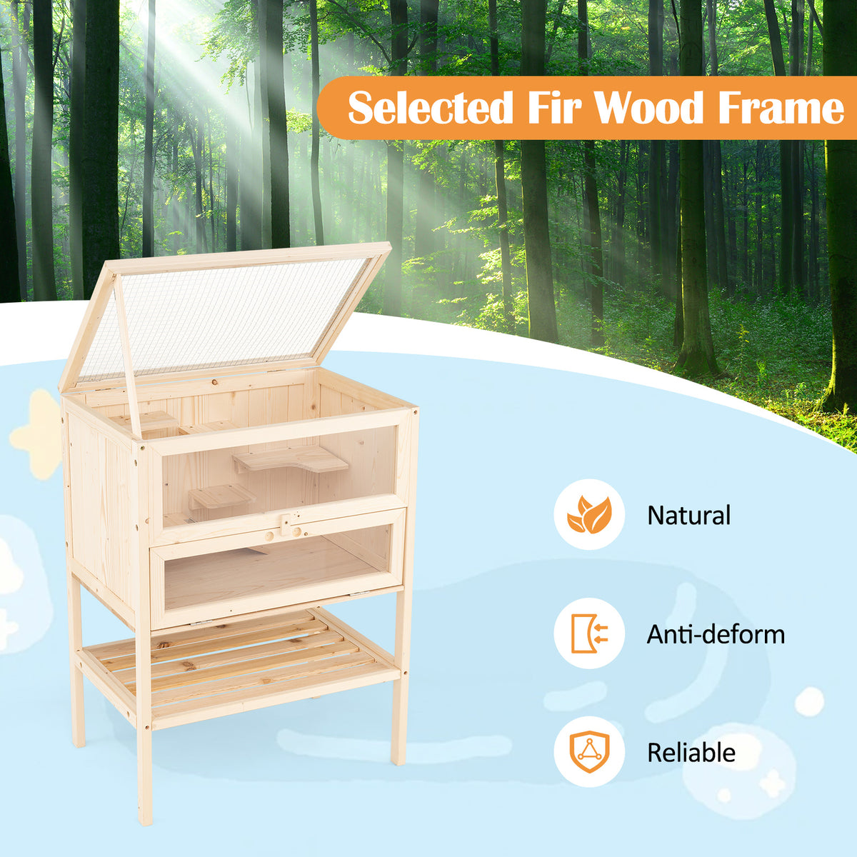 Wooden Hamster Cage with Raise Table Legs 31.5 Inches Freestanding Habitat Playpen
