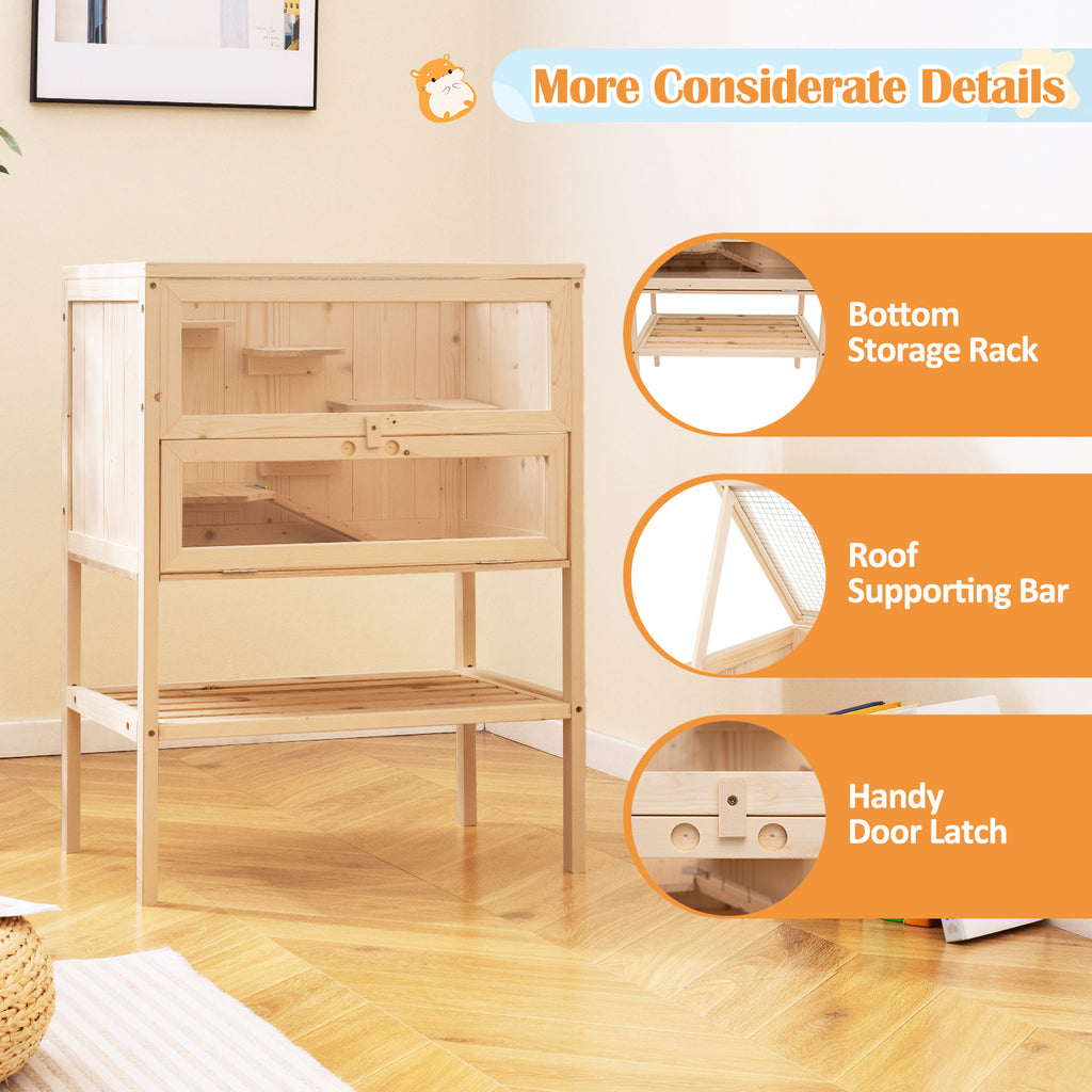 Wooden Hamster Cage with Raise Table Legs 31.5 Inches Freestanding Habitat Playpen