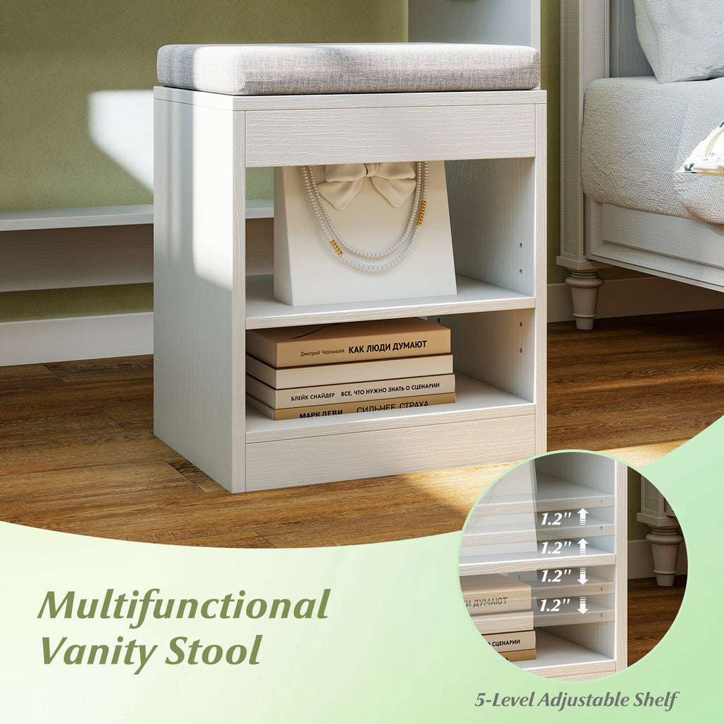 31.5" Lighted Vanity Desk with Storage & Stool, White
