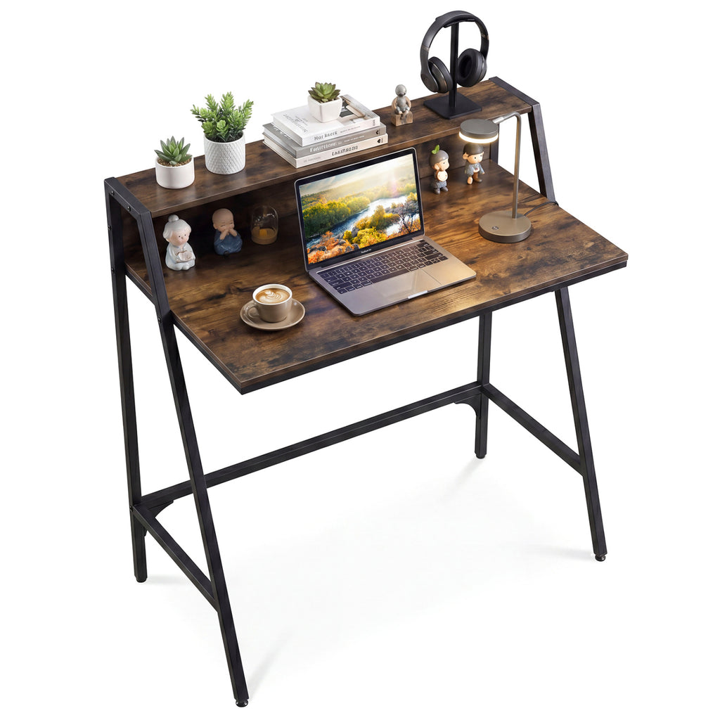31.5" Industrial Desk with Raised Shelf - Rustic Brown