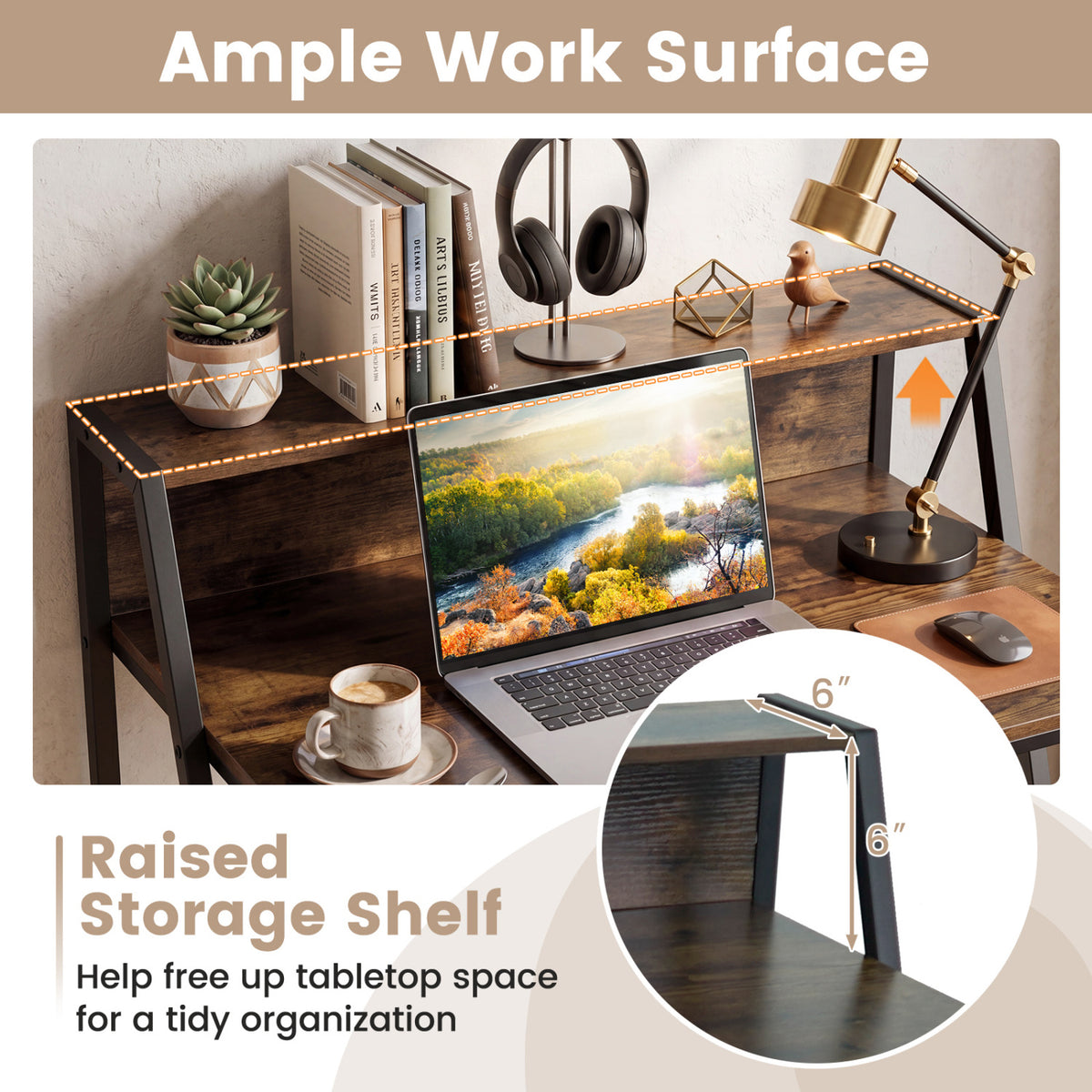 31.5" Industrial Desk with Raised Shelf - Rustic Brown