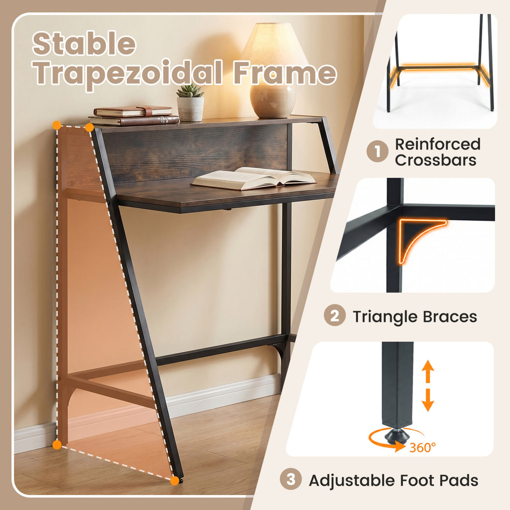 31.5" Industrial Desk with Raised Shelf - Rustic Brown