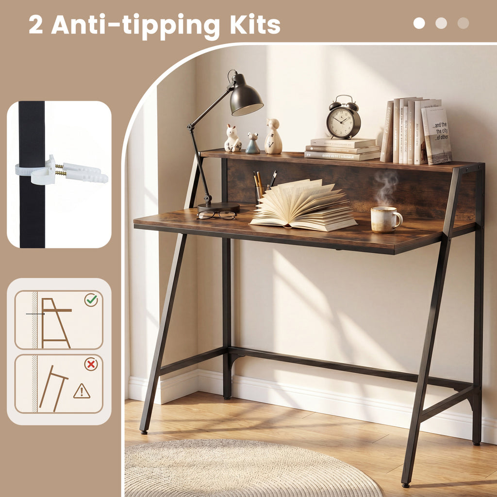 31.5" Industrial Desk with Raised Shelf - Rustic Brown