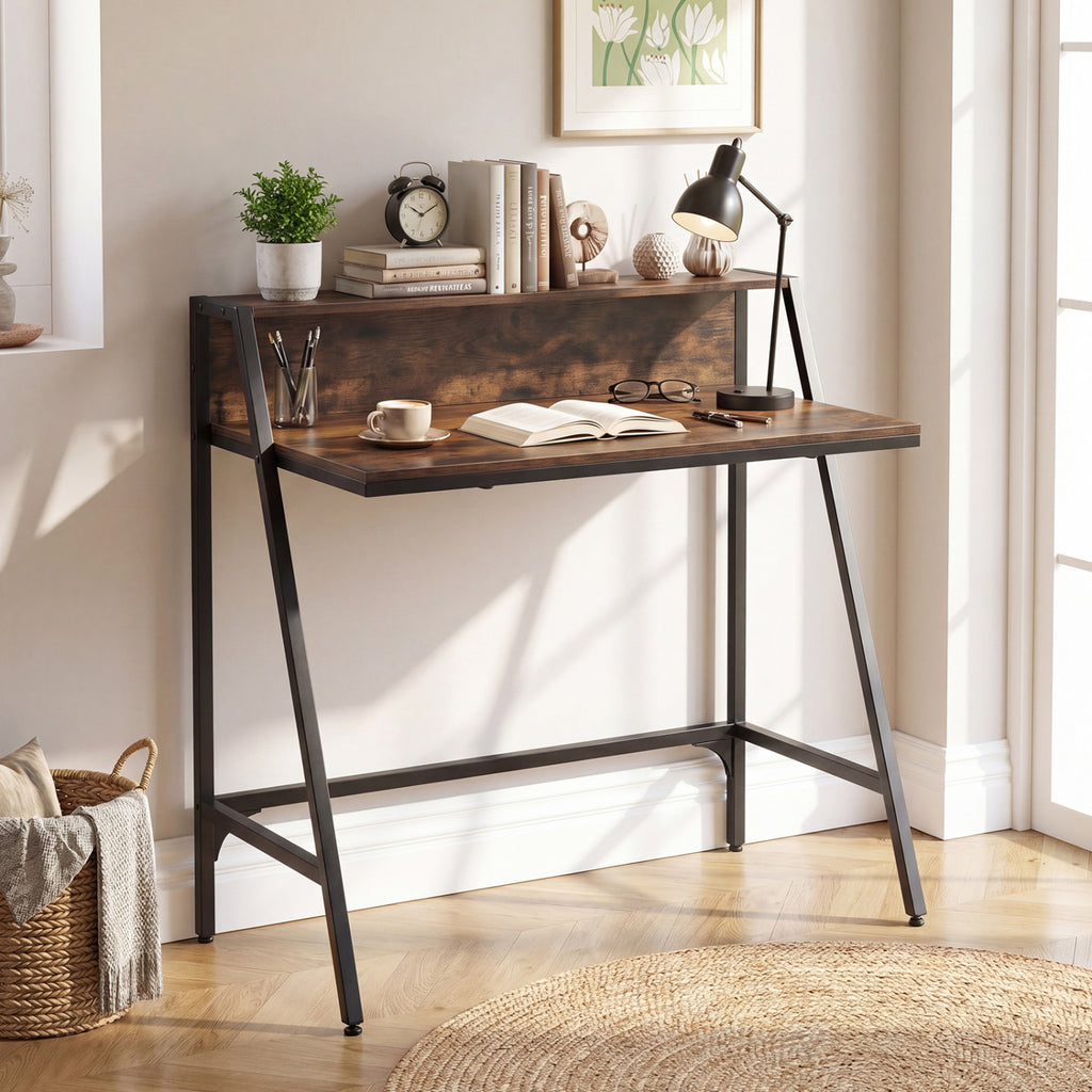 31.5" Industrial Desk with Raised Shelf - Rustic Brown