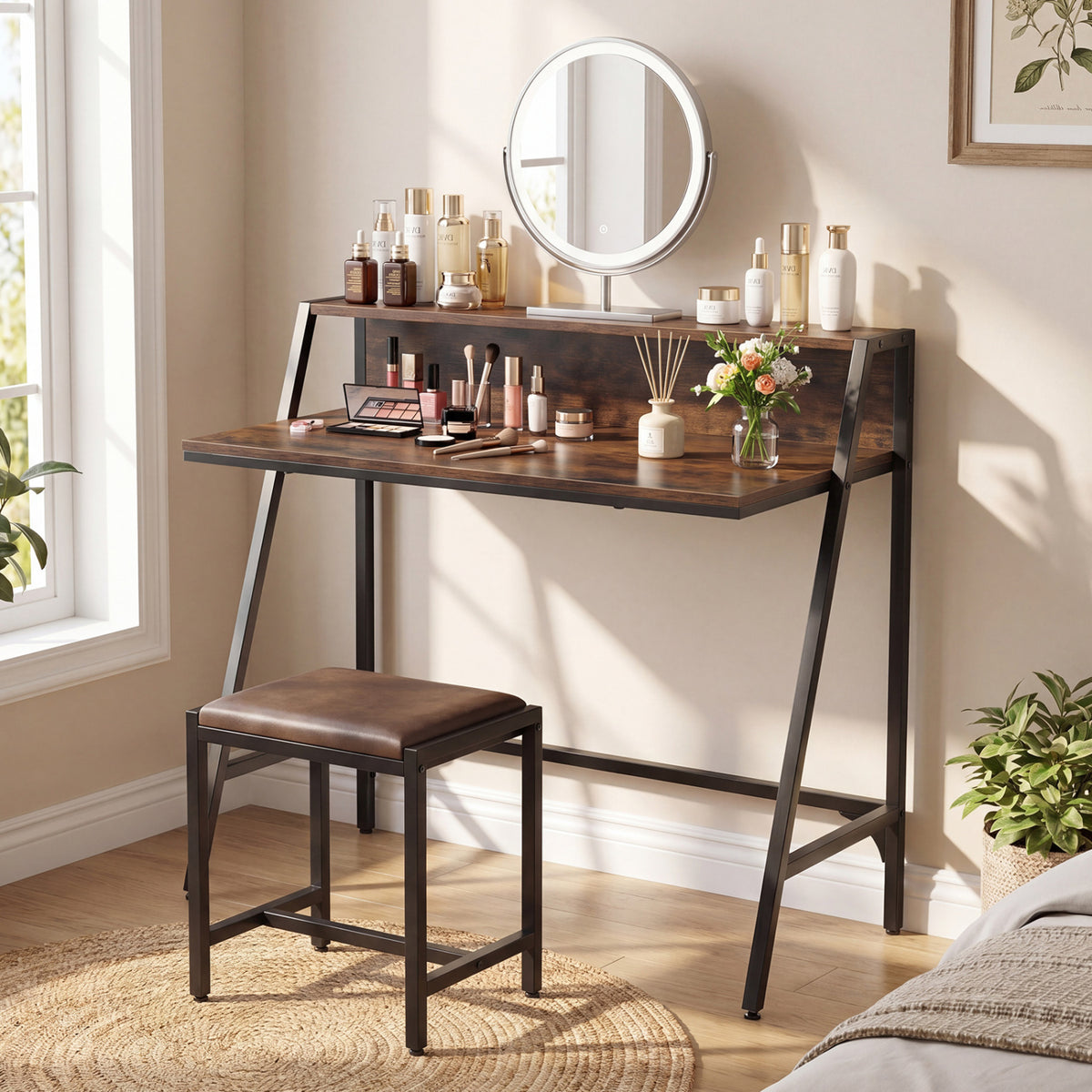 31.5" Industrial Desk with Raised Shelf - Rustic Brown