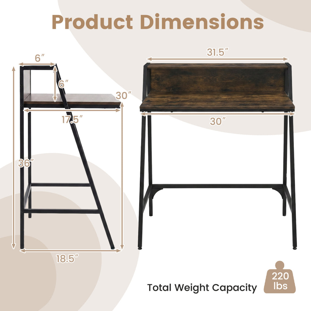 31.5" Industrial Desk with Raised Shelf - Rustic Brown
