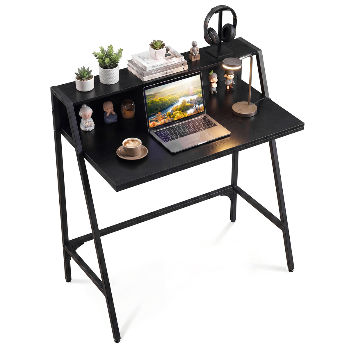 31.5" Industrial Desk with Raised Shelf - Rustic Brown