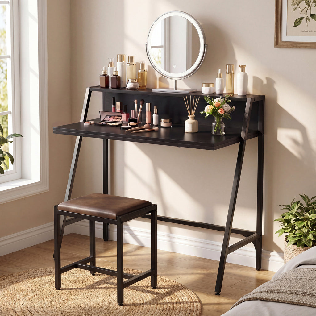 31.5" Industrial Desk with Raised Shelf - Rustic Brown