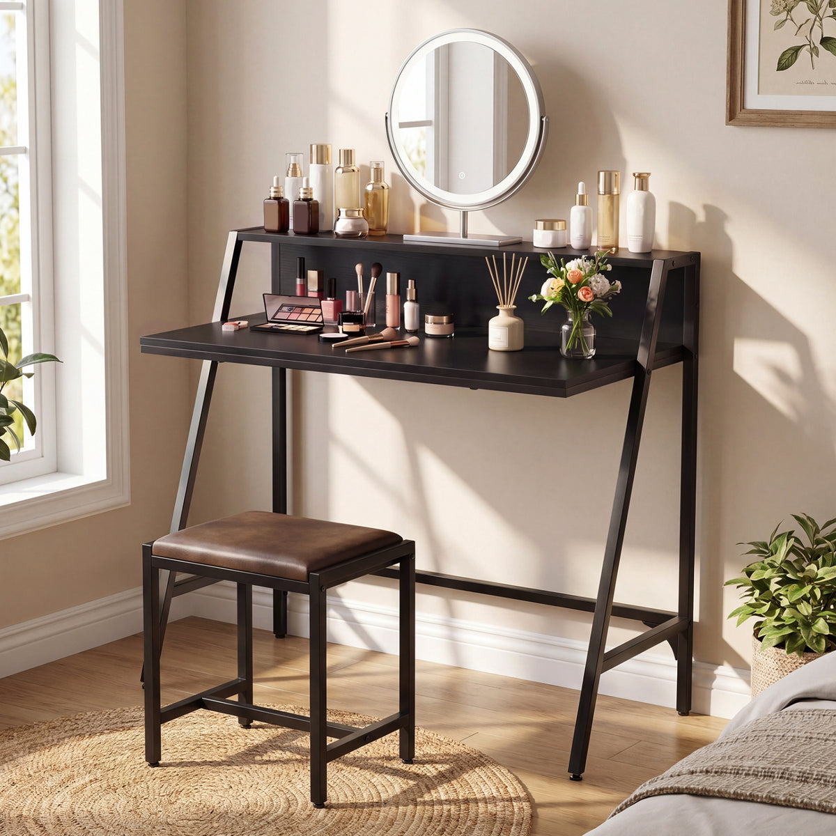 31.5" Industrial Desk with Raised Shelf - Rustic Brown