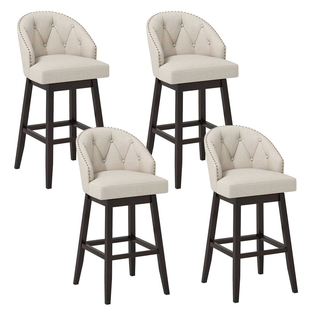 31 Inch Bar Stools Set of 4, Beige - Padded Swivel Chairs