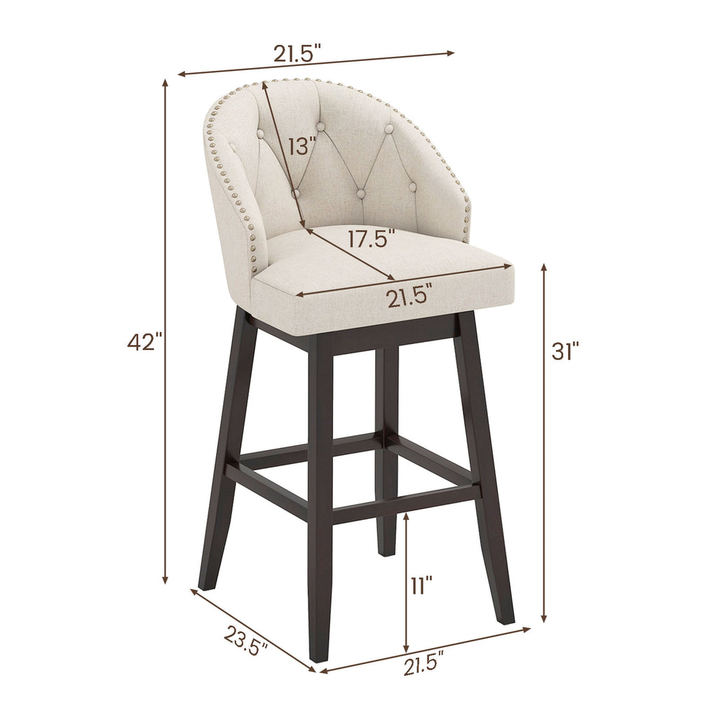 31 Inch Bar Stools Set of 4, Beige - Padded Swivel Chairs