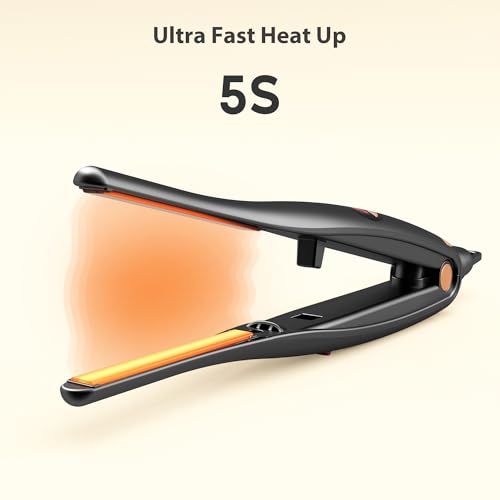 3/10'' Small Flat Irons for Short Hair Pixie Cut, 5s Ultra Fast Heat Up Tiny Pencil Flat Iron, Ionic Mini Edge Flat Iron, Skinny Thin Straightener Champagne Gold