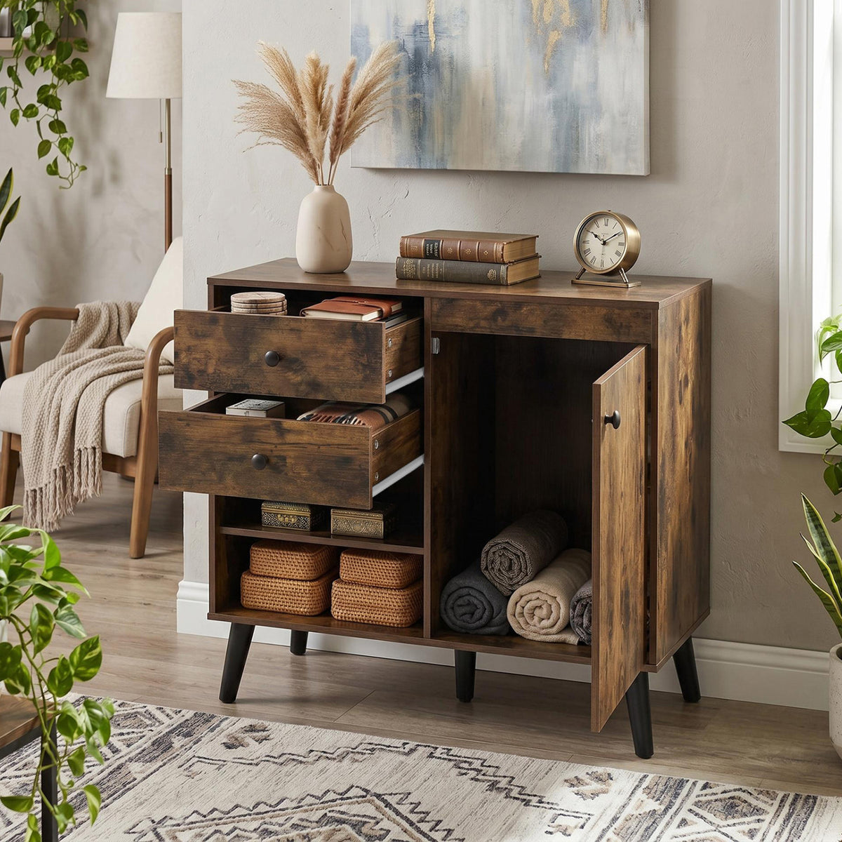 31" Sideboard Cabinet with 2 Drawers - Rustic Brown