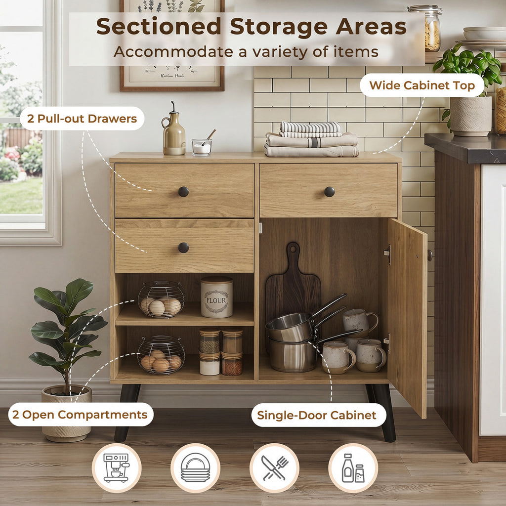 31" Sideboard Cabinet with 2 Drawers - Natural