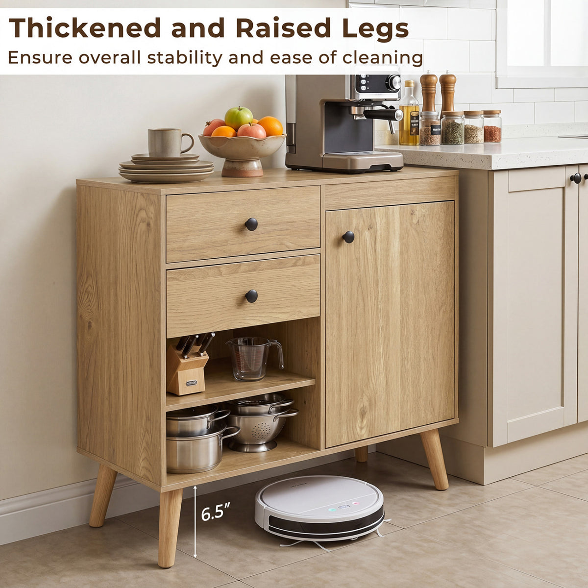 31" Sideboard Cabinet with 2 Drawers - Natural