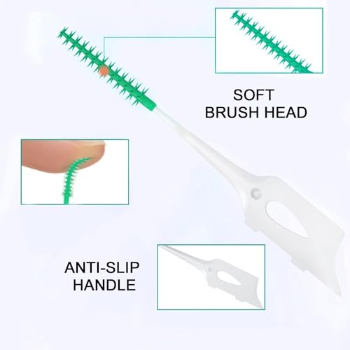 300 Pieces Dual-Use Interdental Brushes Soft Silicone, Disposable Dental Picks,Premium Dental Floss Picks for Effective Teeth Cleaning(200pcs Green+100pcs Blue)