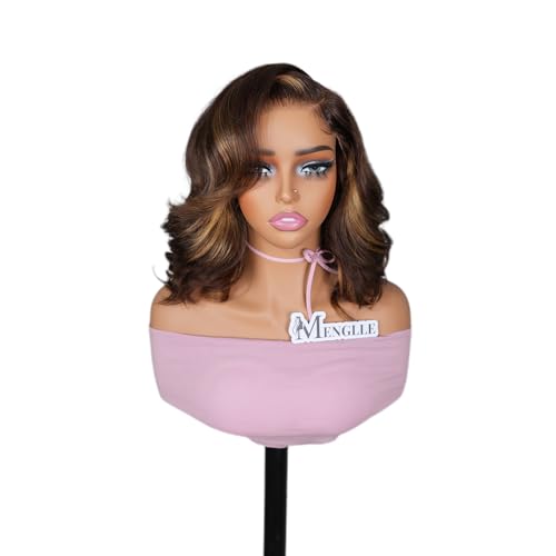 Ombre Lace Front Wig Human Hair Body Wave 6x5 Glueless Wigs Human Hair Pre Plucked 200% Density Wear and Go Highlight Wig Human Hair Bob for Women(16 Inch)