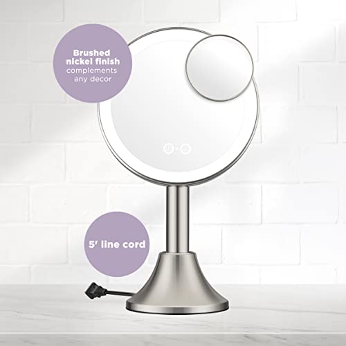 Conair Lighted Makeup Mirror, LED Vanity Mirror, 1X/10X Magnifying Mirror with Handheld Feature, Corded or Cordless in Brushed Nickel
