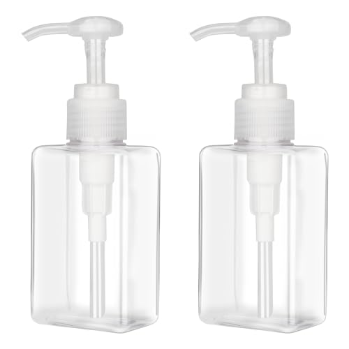 150ml (5.1oz) Pump Bottle Dispenser Jansburg 2 Pack Refillable Flat Square Plastic Lotion Dispenser Leakproof Empty Lotion Pump Bottle for Essential Oil Soap Lotion Shampoo Clear