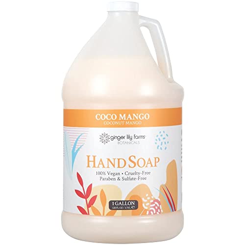 Ginger Lily Farms Botanicals All-Purpose Liquid Hand Soap Refill, Coco Mango, 100% Vegan & Cruelty-Free, Coconut Mango Scent, 1 Gallon (Pack of 4)