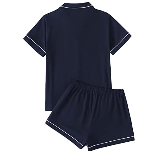 LYANER Women's Pajamas Set Heart Print Button Short Sleeve Shirt with Shorts Sleepwear PJs Set